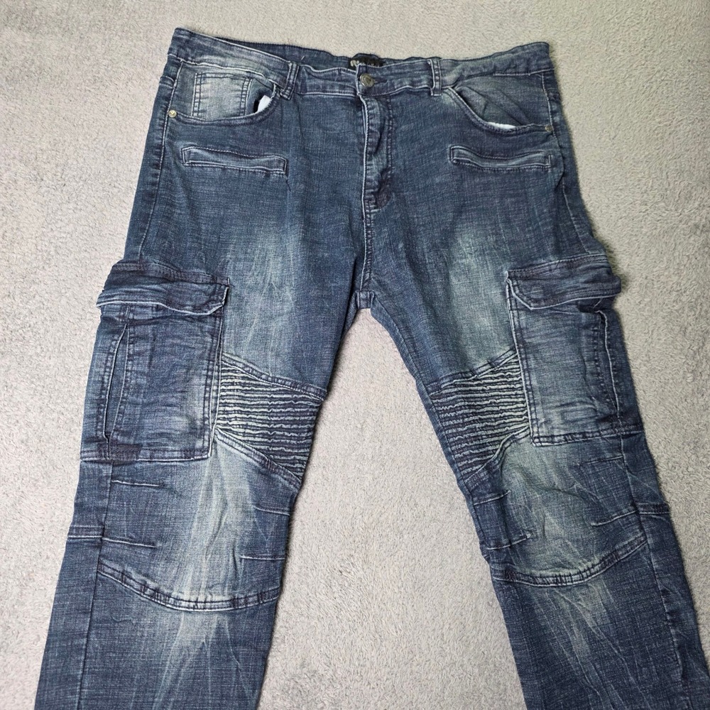 Waimea Mens 40 Skinny Cargo Jeans Blue Moto Ribbed Knee Tactical Denim